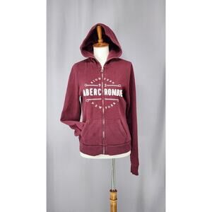 Abercrombie & Fitch Hoodie Womens Medium Red Full Zip Fleece Graphic Y2K Retro